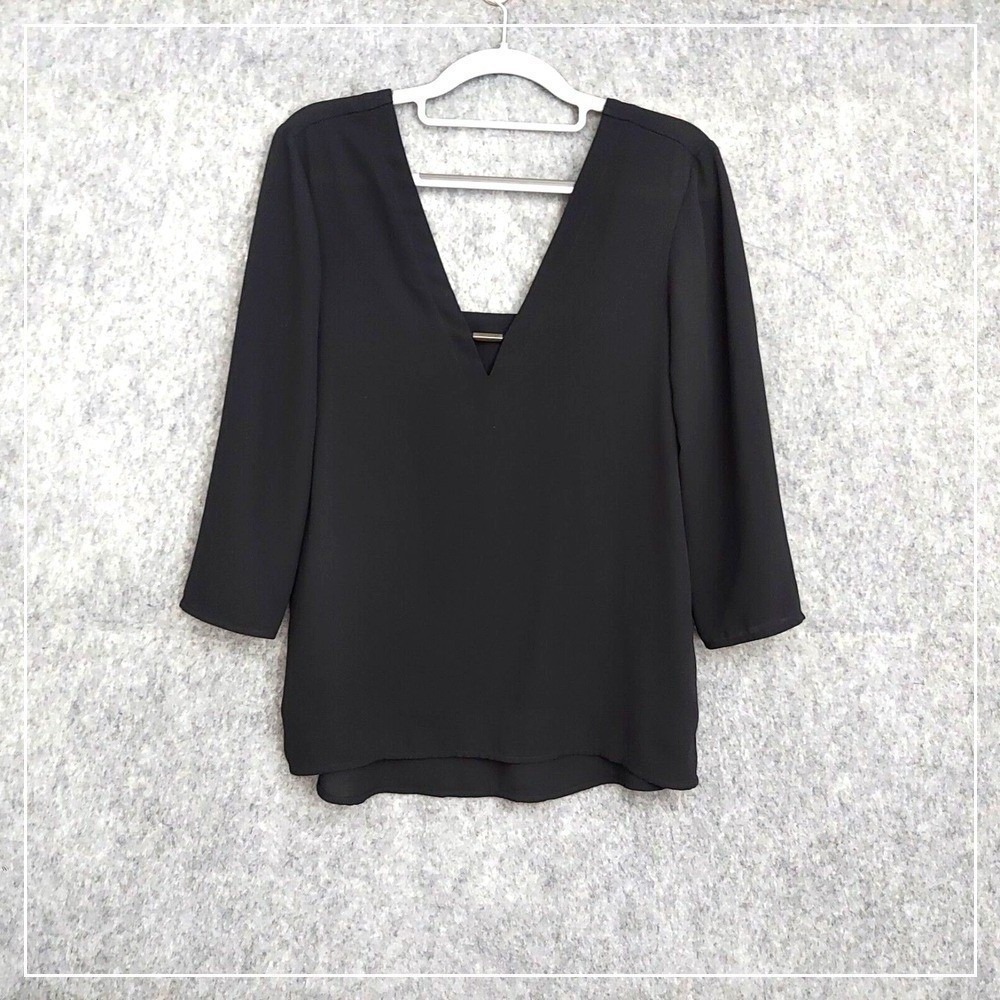 Express Tunic Women XS Black Plunge V Neck Draped Date Night Career Blouse